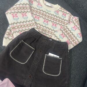 Toddler Zara Brown Velvet skirt Toddler Zara Tan &. Pink Sweater